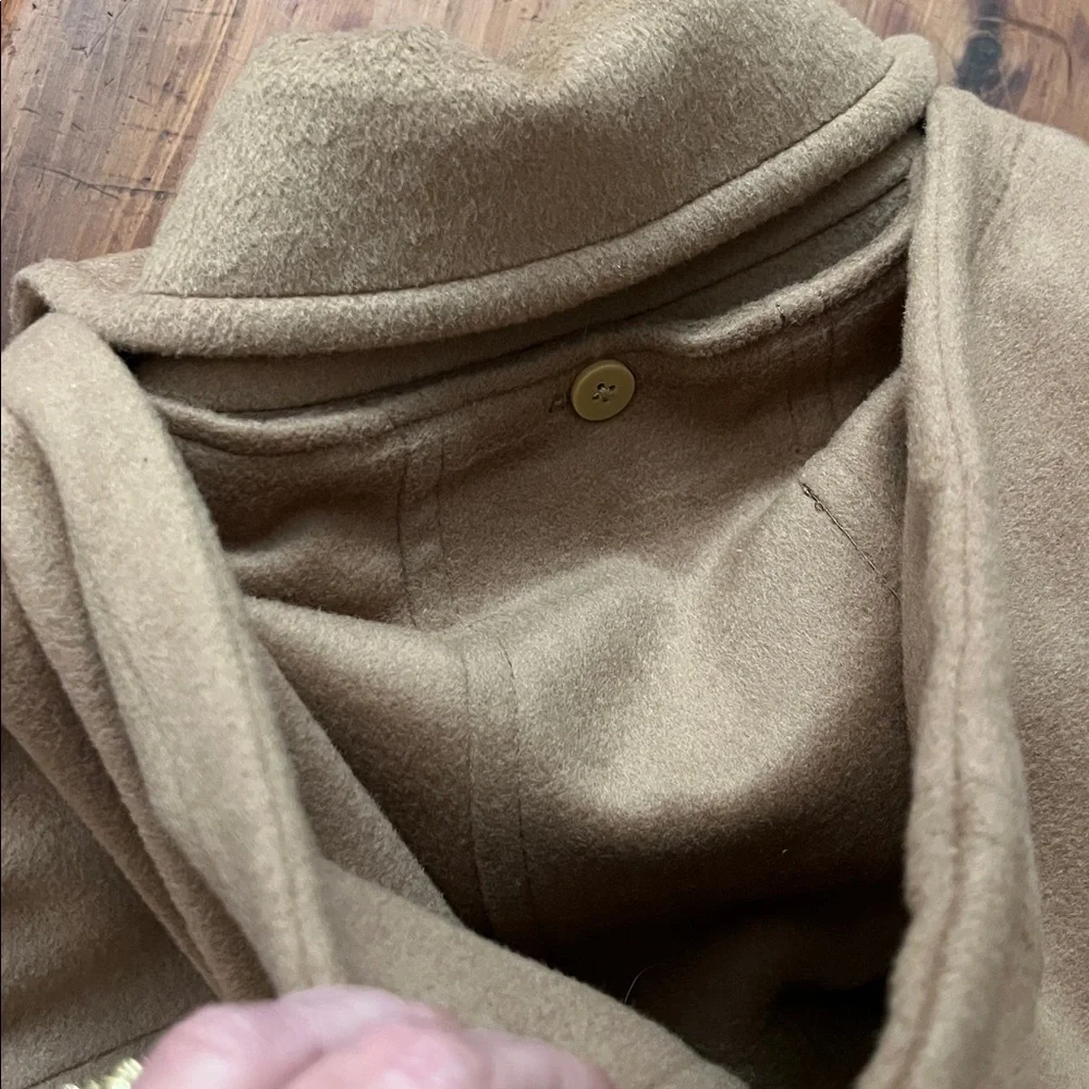 Michael Kors Wool Women's Hooded-Stand Collar Zip-Front Coat Camel Brown Size L